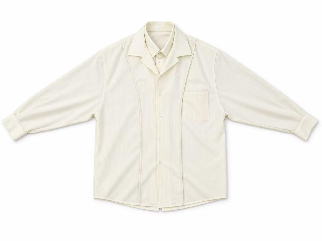 Cream short-sleeve shirt with an open collar