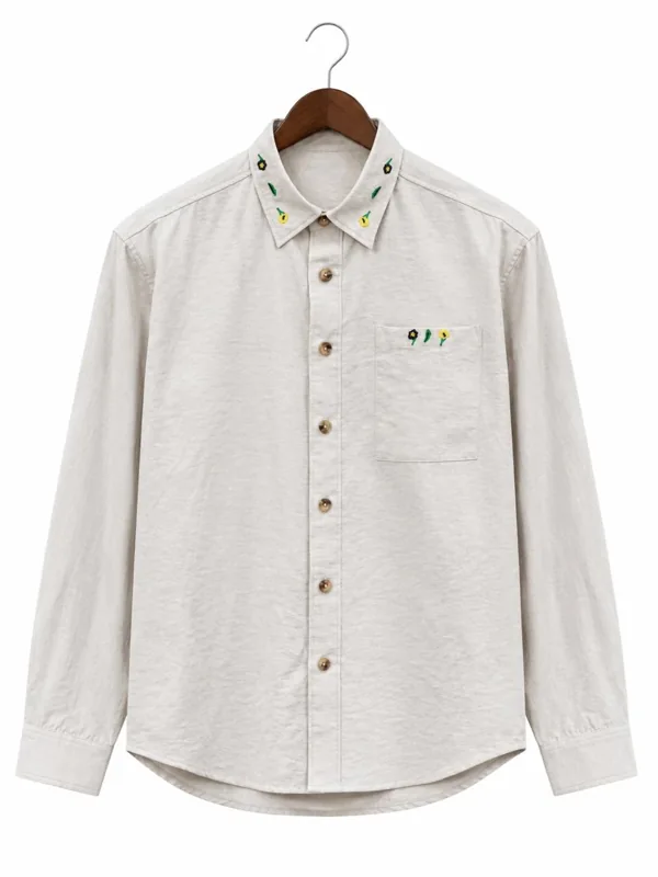 White Oxford shirt sample shown on a hanger