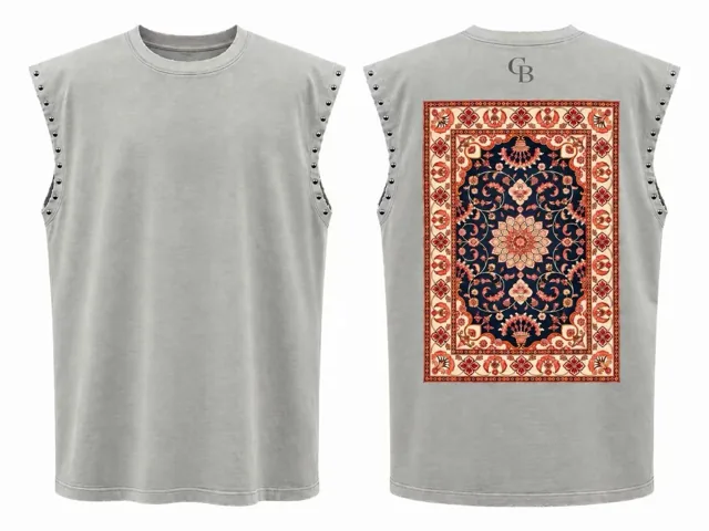 Sleeveless cotton T-shirt sample with stud details and back artwork